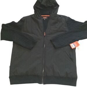 NWT Men's Bass Outdoor XL Full Zip Hoodie‎ Sweater Black Ribbed Knit Sleeves